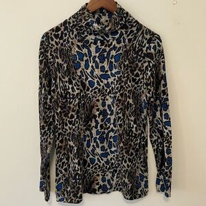 VTG Kenneth Cole Women’s Leopard Print Fitted Turtleneck Sz. L Long Y2K Ruched